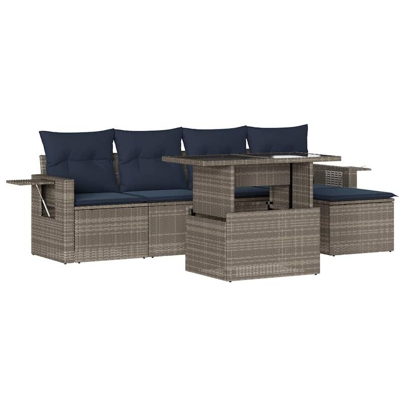 vidaXL Patio Sofa Set with Cushions Table and Couches 6 Piece Poly Rattan - 21.7 x 24.4 x 27.2