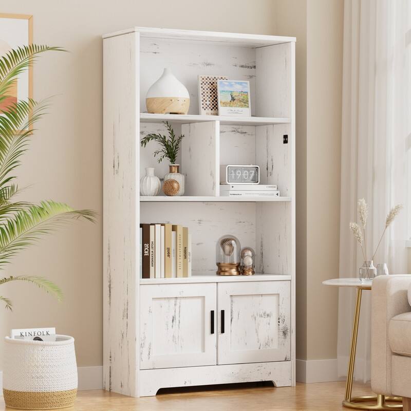 Doors Modern Bookshelf with LED Lights Wooden