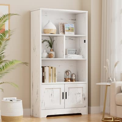 Doors Modern Bookshelf with LED Lights Wooden