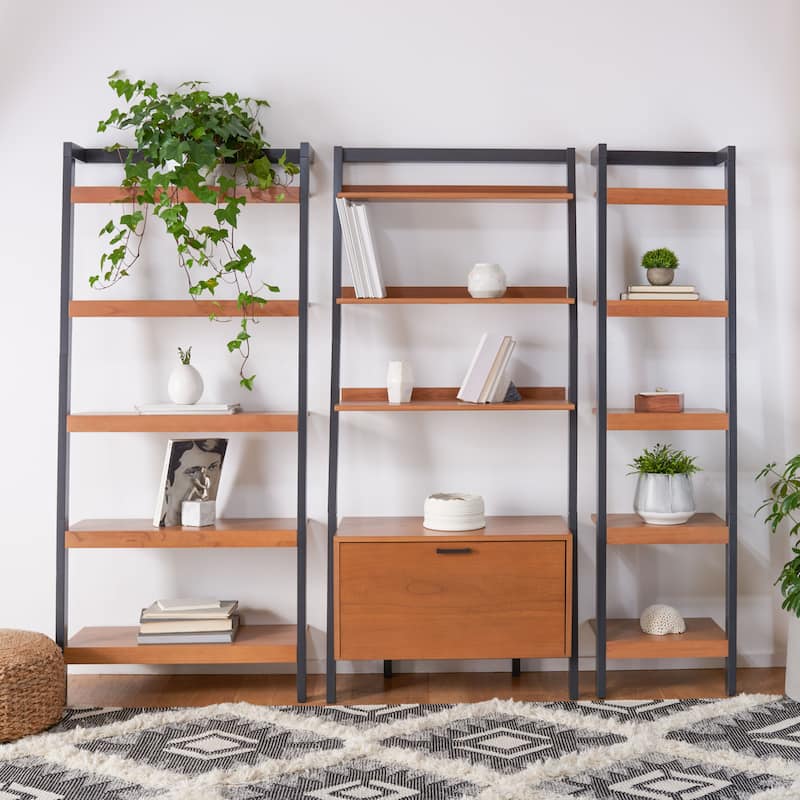 SAFAVIEH Sigrun Natural/Charcoal 5-Tier Leaning Etagere - 18.1" W x 11" L x 72.4" H - 18Wx11Dx72H