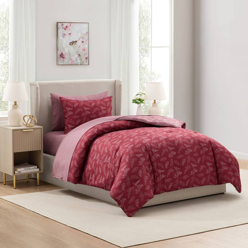 Empyrean 7 Pc Botanical Comforter Set with Sheets, Soft Breathable Lightweight Bedding Bag