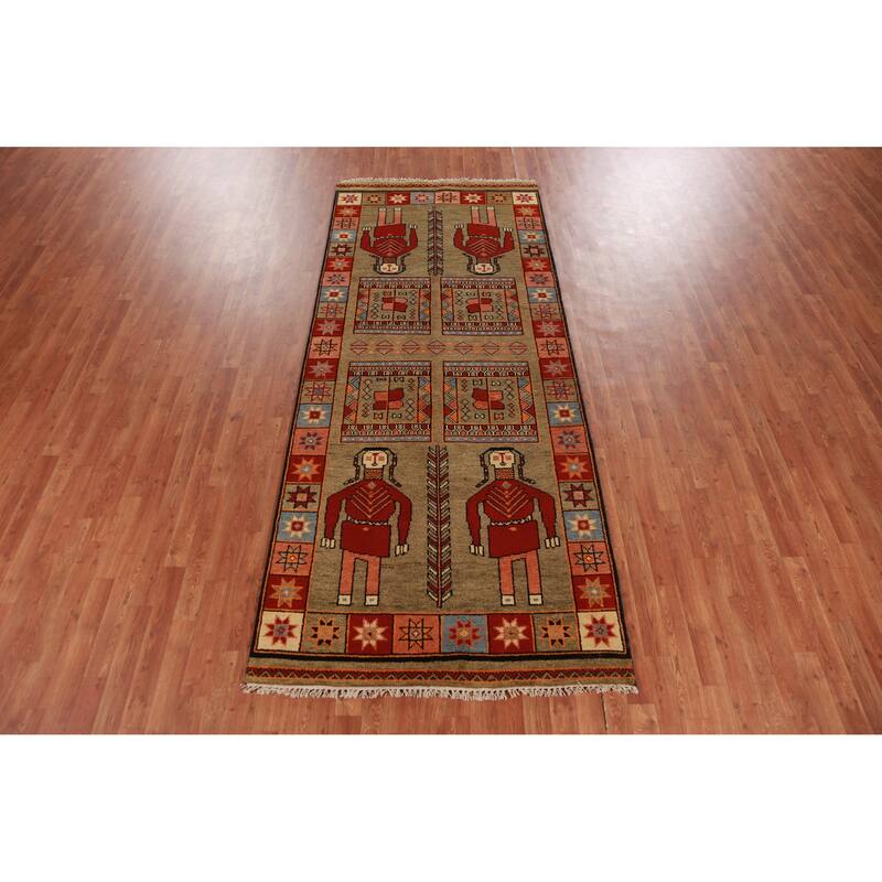 Hand Knotted Oriental 100% Wool Carpet Traditional Tribal Yellow & Gold Heriz (serapi) Runner Rug - 9' 10'' X 4' 1''