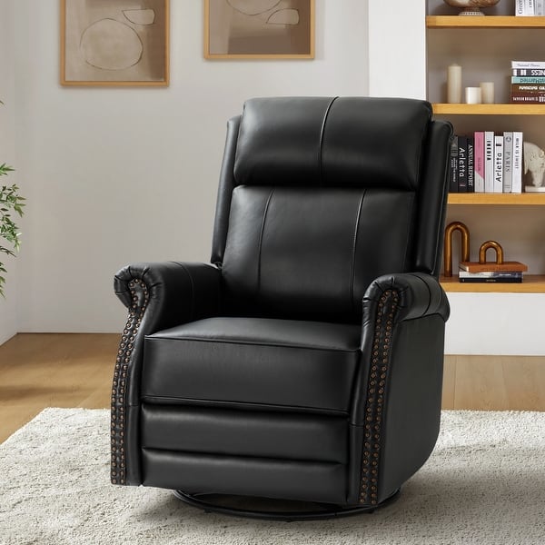 slide 2 of 8, Alina Modern Genuine Leather Swivel Rocker Nursery Manual Recliner Chair with Rolled Arms by HULALA HOME Black