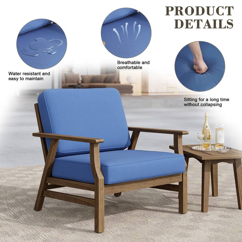 Jamie 2 Set 31" W Outdoor Acacia Wood Club Chairs with Cushions