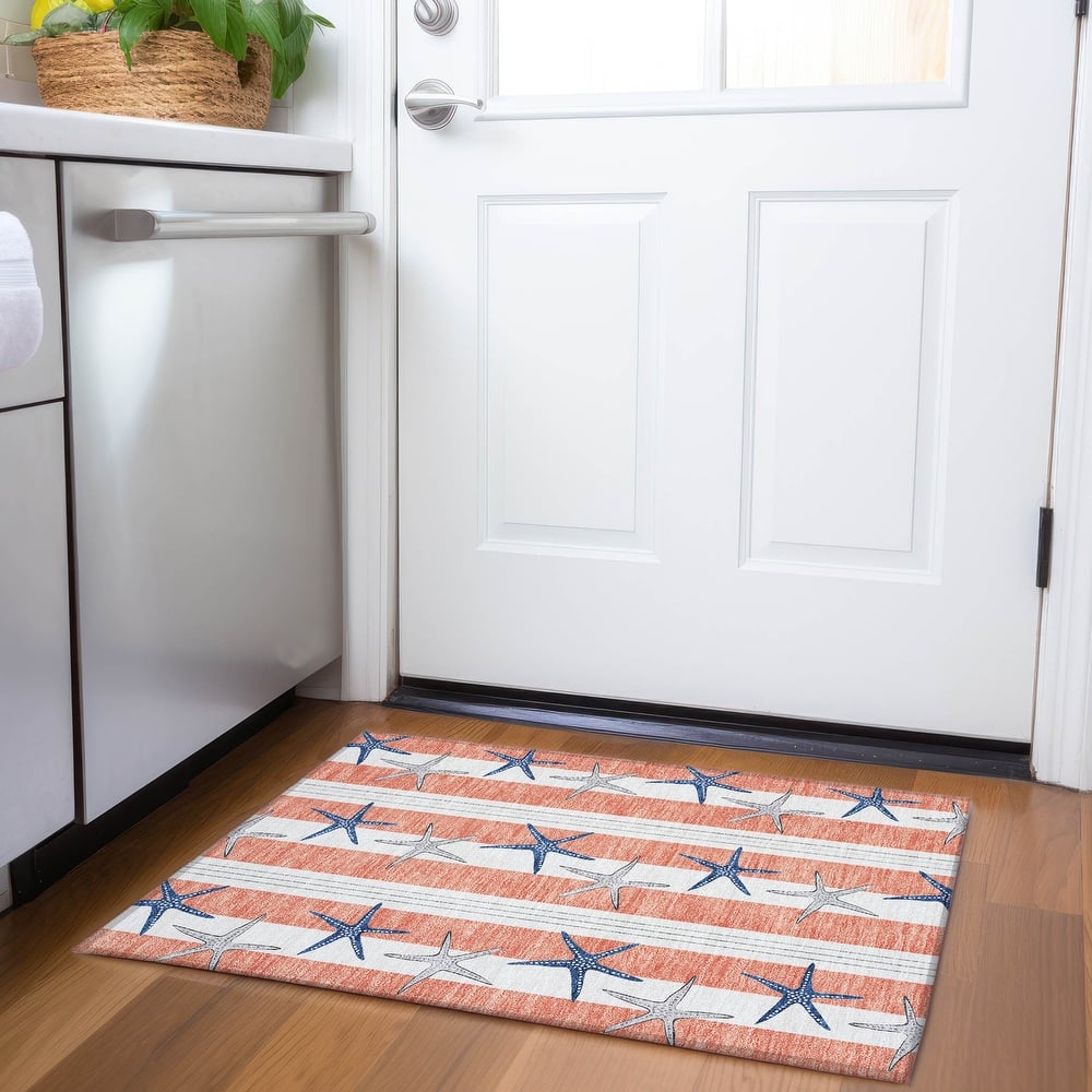 Premium Washable Super Soft Starfish Coastal Stripes Mayfield Rug