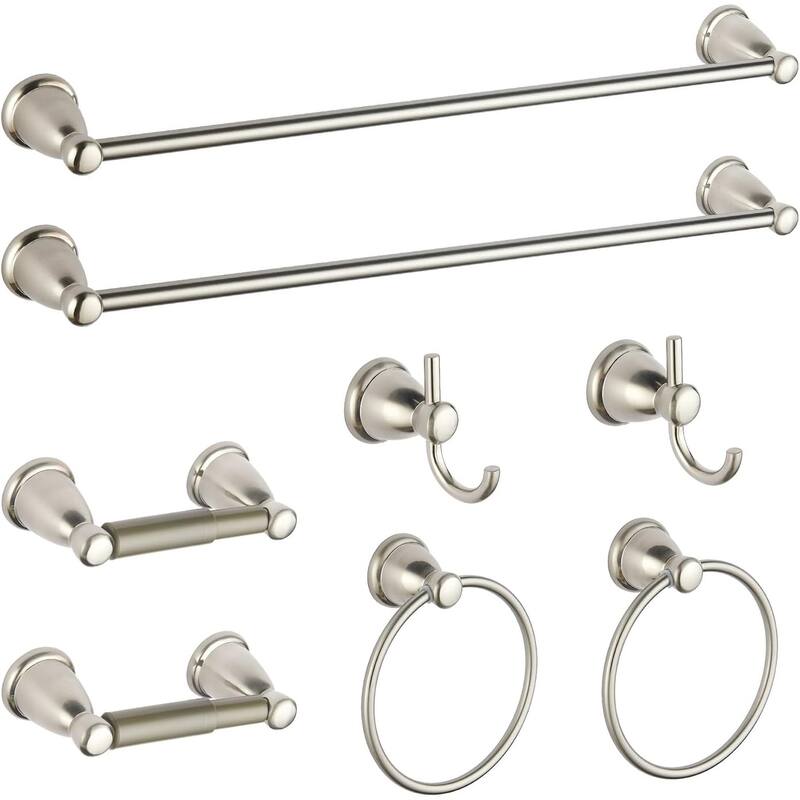 8-Piece Bathroom Accessories Set Brushed Nickel, 24" Adjustable Towel Bar - Silver