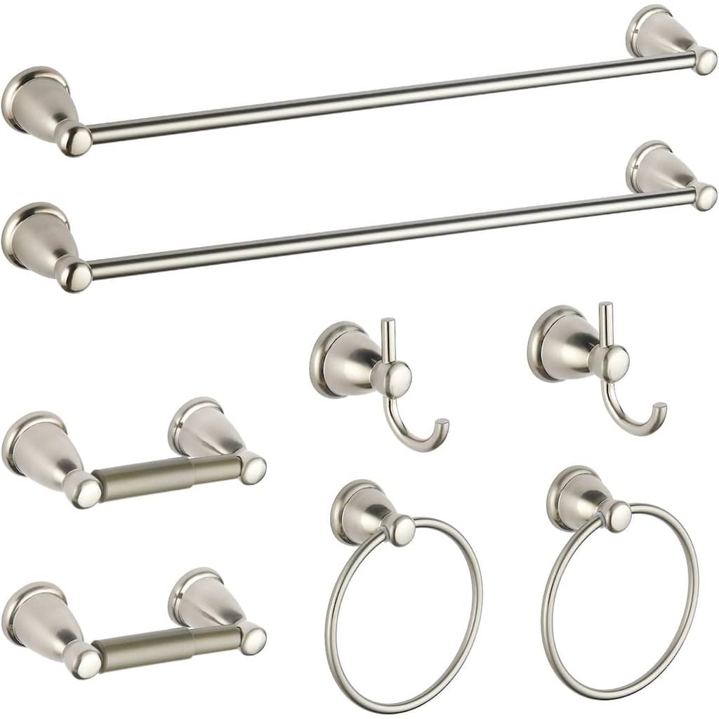 8-Piece Bathroom Accessories Set Brushed Nickel, 24" Adjustable Towel Bar