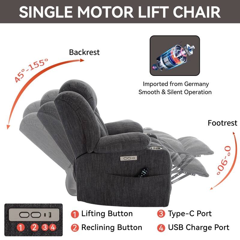 Power Lift Recliner Chair, 350 LBS Capacity, 8-Point Massage & Heat, USB Ports