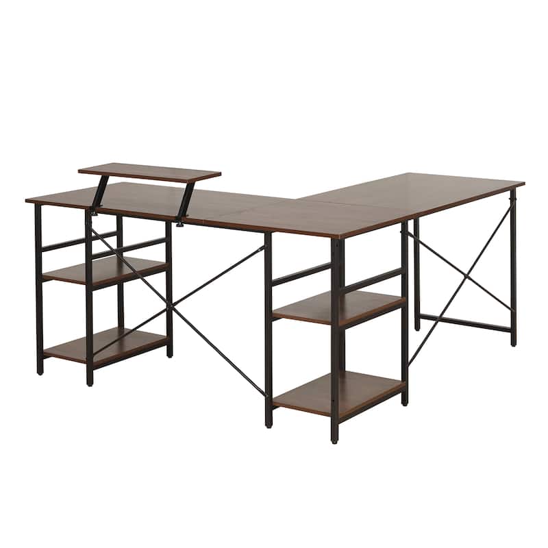 Versatile L-Shaped Computer Desk with Adjustable Shelves, Accessory Holder, and Scratch-Resistant Steel Frame
