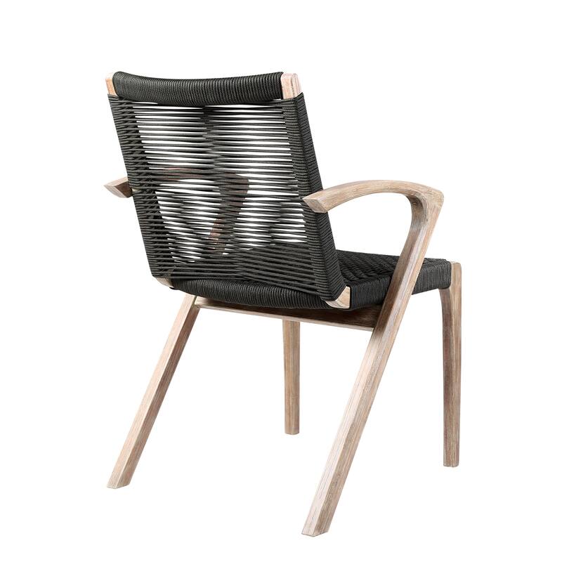 Nabila Solid Eucalyptus Wood & Rope Woven Indoor Outdoor Dining Chairs - Set of 2
