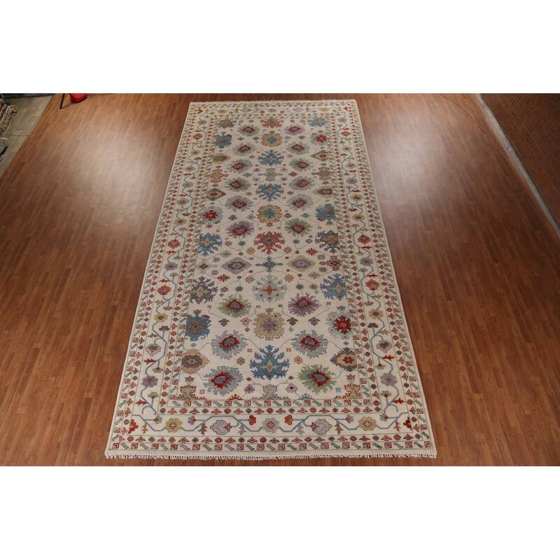 Hand Knotted Oriental 100% Wool Carpet Transitional All-Over Beige & Ivories Oushak Area Rug - 17' 10'' X 9' 1''