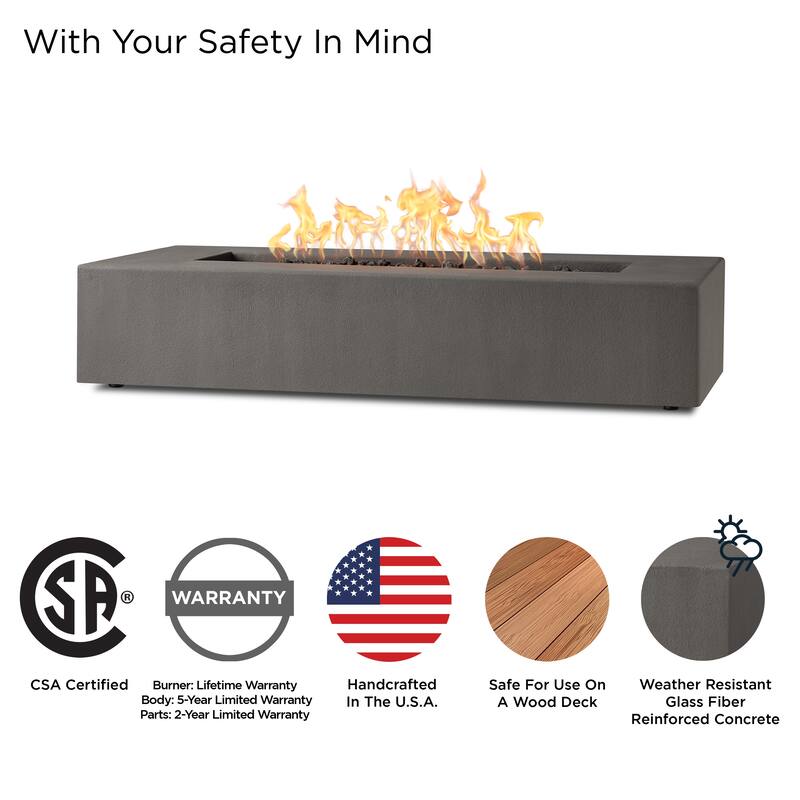 Provo Low Rectangle Natural Gas Fire Table in Carbon