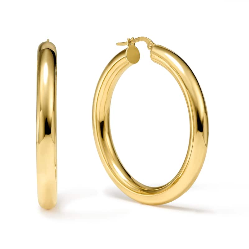 Clover 14k Yellow Gold High-Polish Round Hoop Earrings 5mm - 45mm