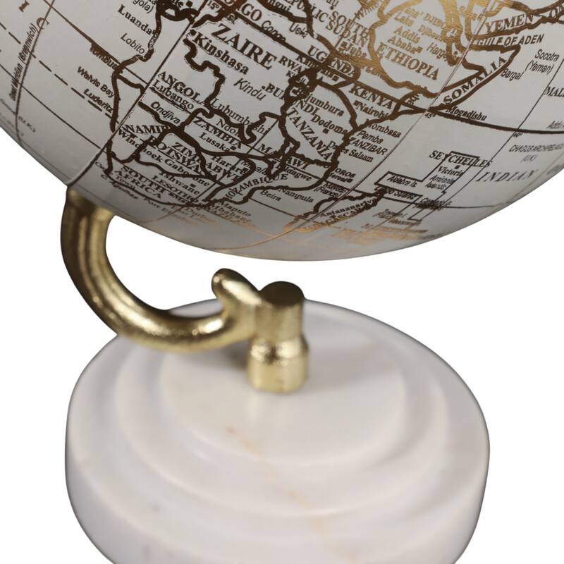 Marble Polyresin Globe Modern Glam Accent - 9" White/Gold - 9.5"