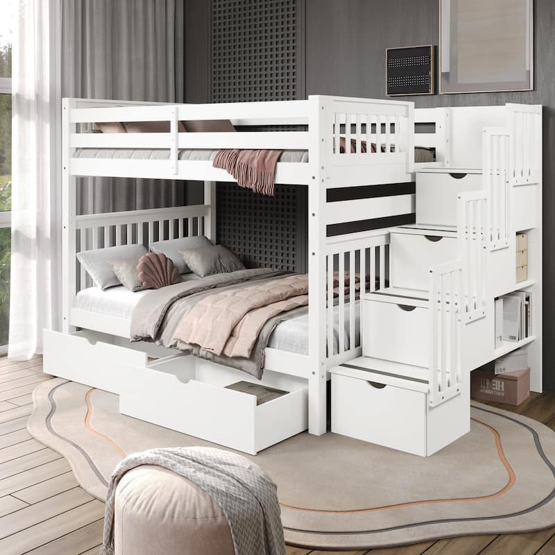 Taylor & Olive Trillium Full over Full Stairway Bunk Bed, 2 Drawers