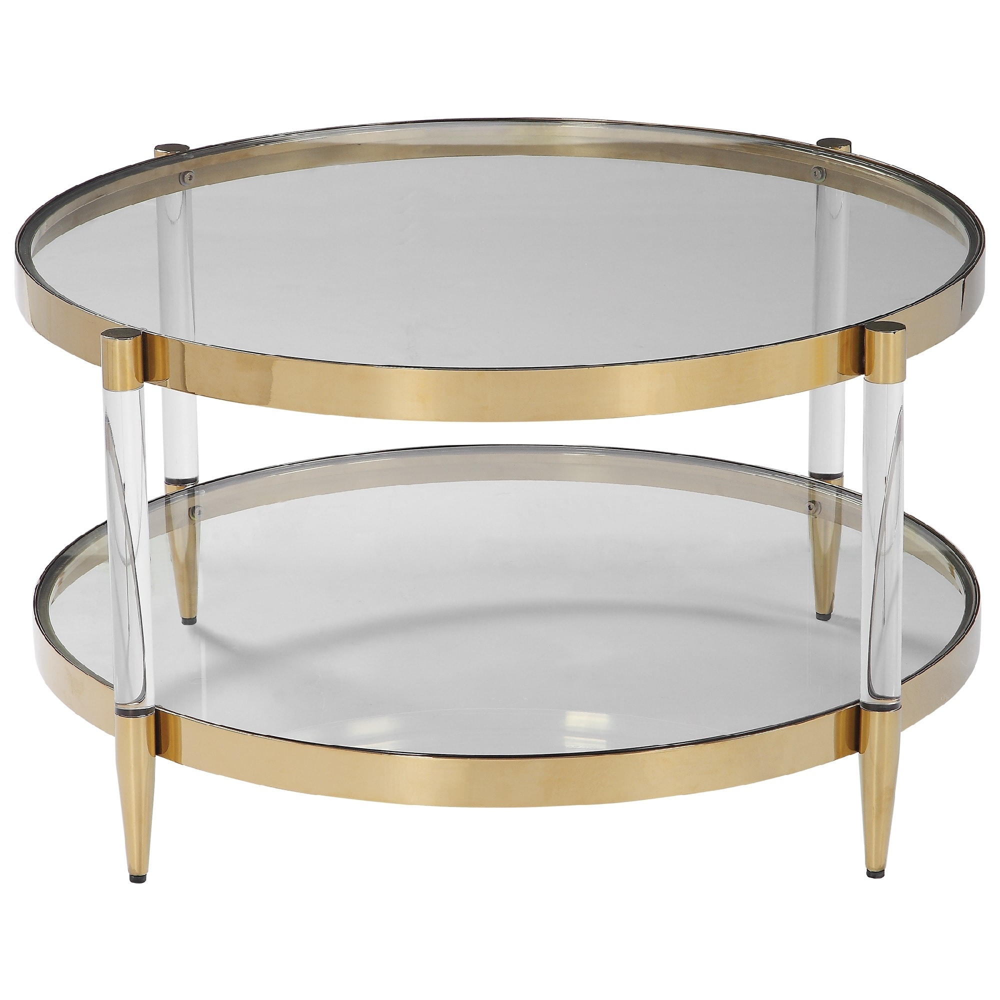 32" Gold Glam Circular Coffee Table with Two Mirrored Sections