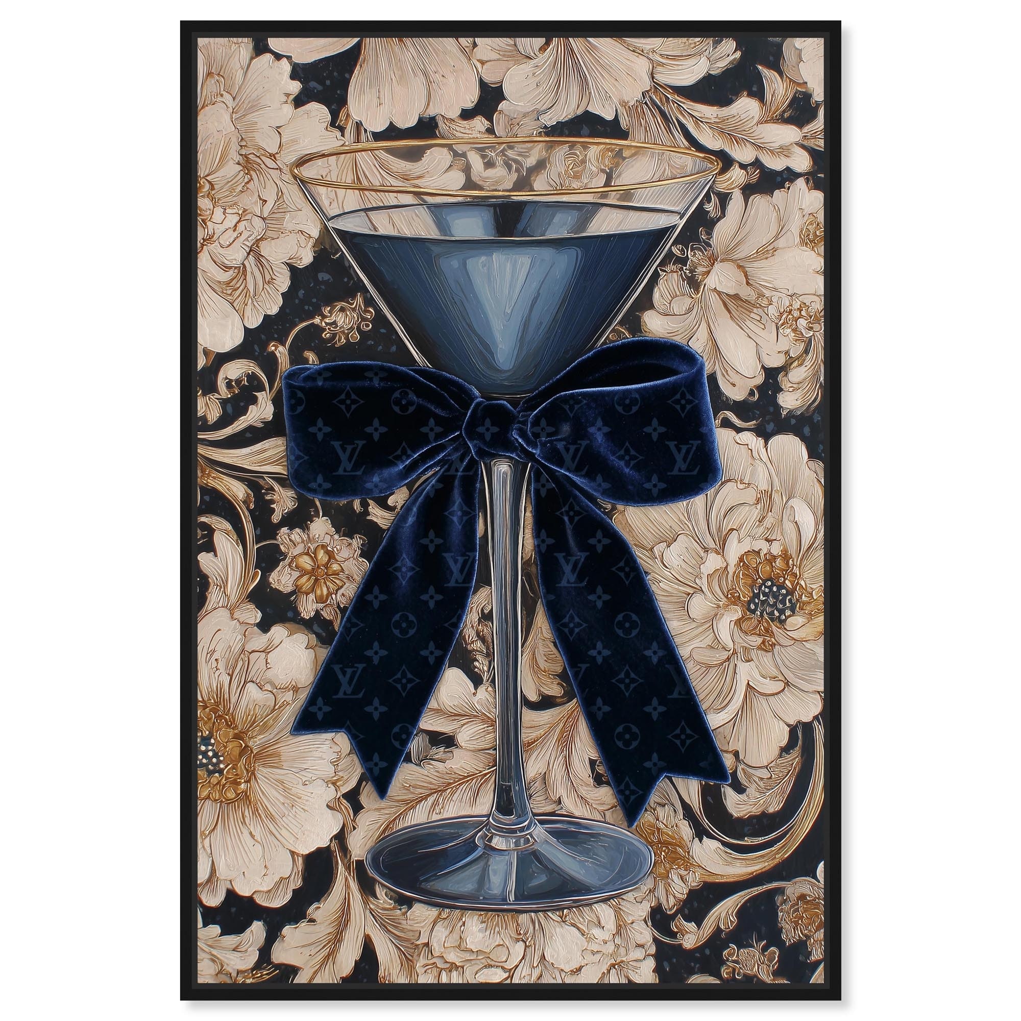 Blue Velvet Martini Glam Art Framed Canvas Print by Art Remedy