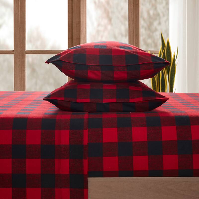 Sweet Home Collection Buffalo Plaid Printed Extra Deep Pocket Flannel Sheet Set