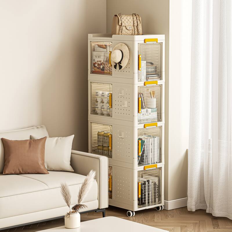 4-Tier Rolling Storage bookcase with Wheels, Large Capacity Storage bins