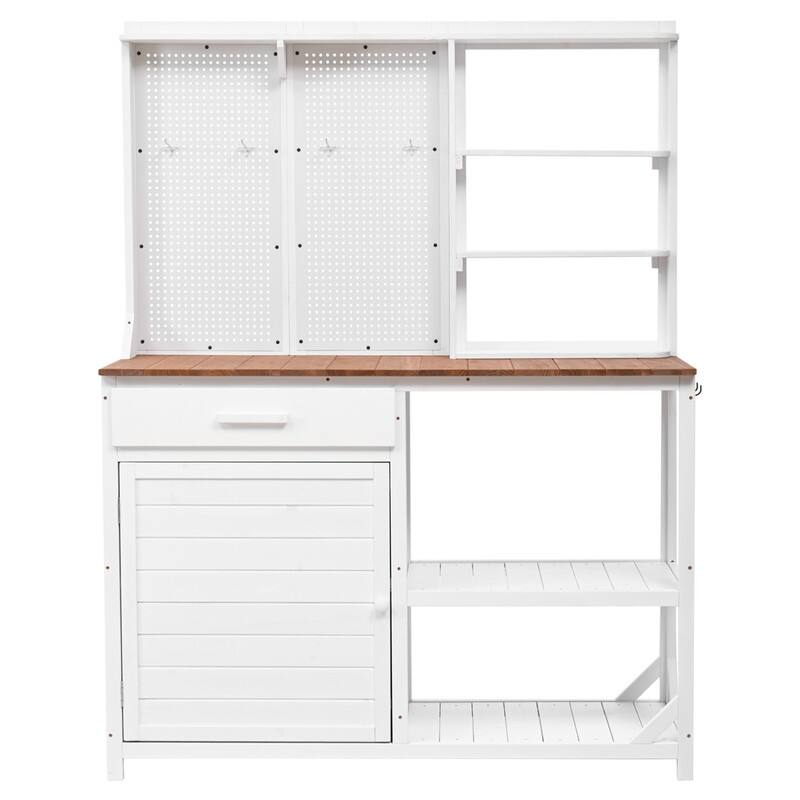 Fir Wood Potting Bench with Hutch, Garden Workstation for Planting, 4 Shelves & Adjustable Storage,with Hooks, 50.2''Countertop