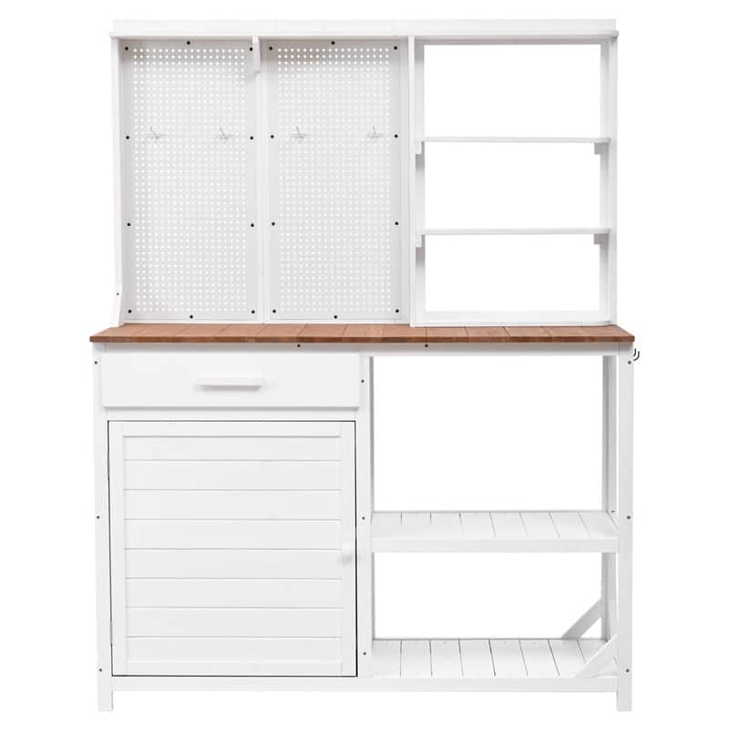 Fir Wood Potting Bench with Hutch, Garden Workstation for Planting with 4 Shelves