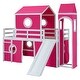 preview thumbnail 4 of 26, Twin Size House Bed with Slide Pink Tent and Tower, Kids Loft Bed with Castle