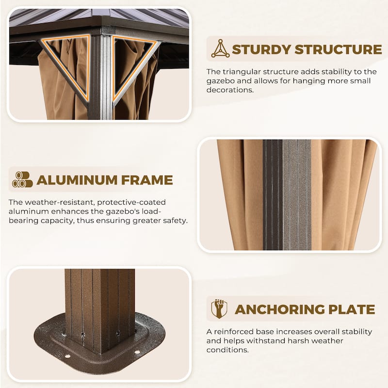 Outdoor Hardtop Gazebo with Galvanized Steel Double Roof & Aluminum Frame, Outdoor pergola with Premium Curtains and Nettings