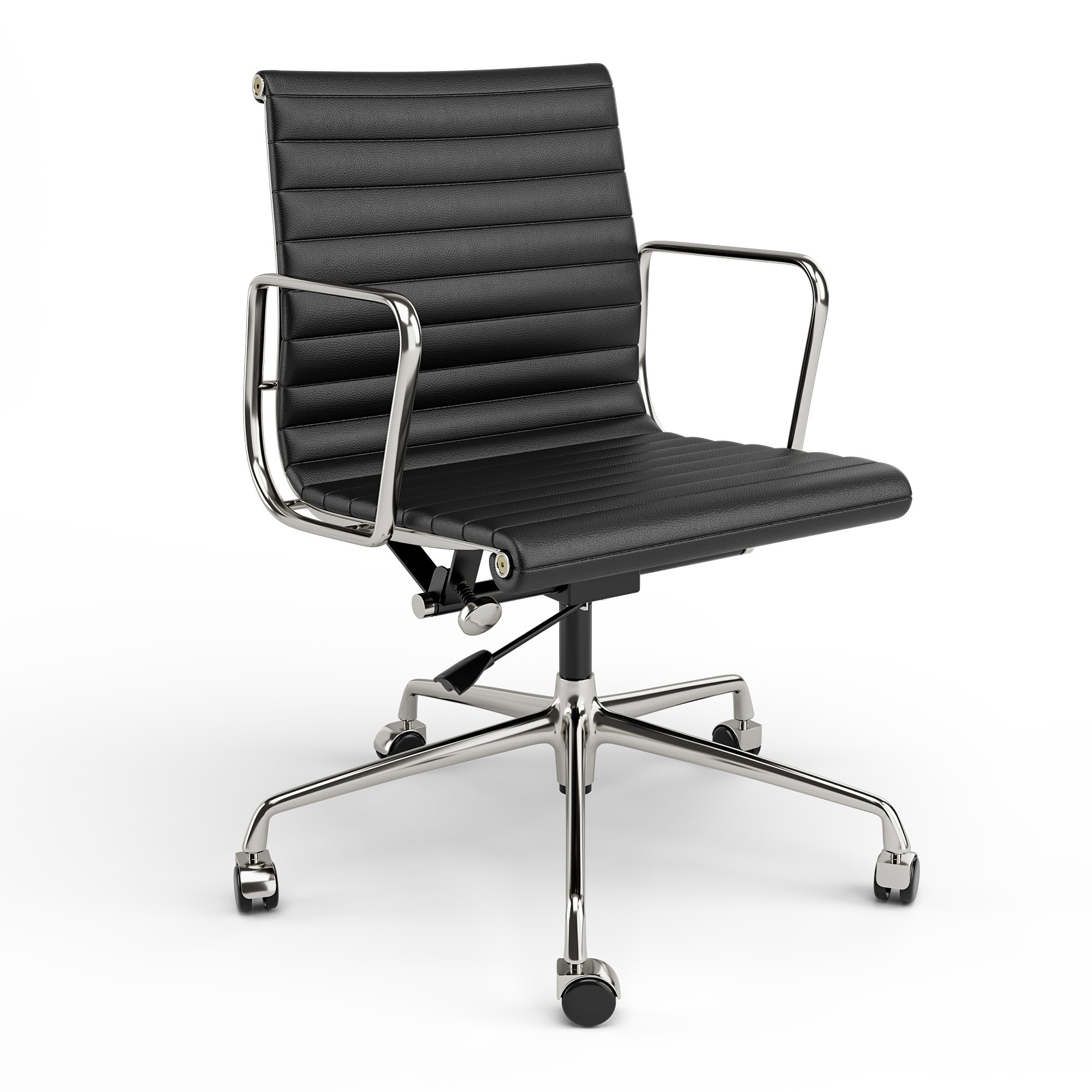 Ribbed Office Chair Black Genuine Leather Ergonomic Computer Desk