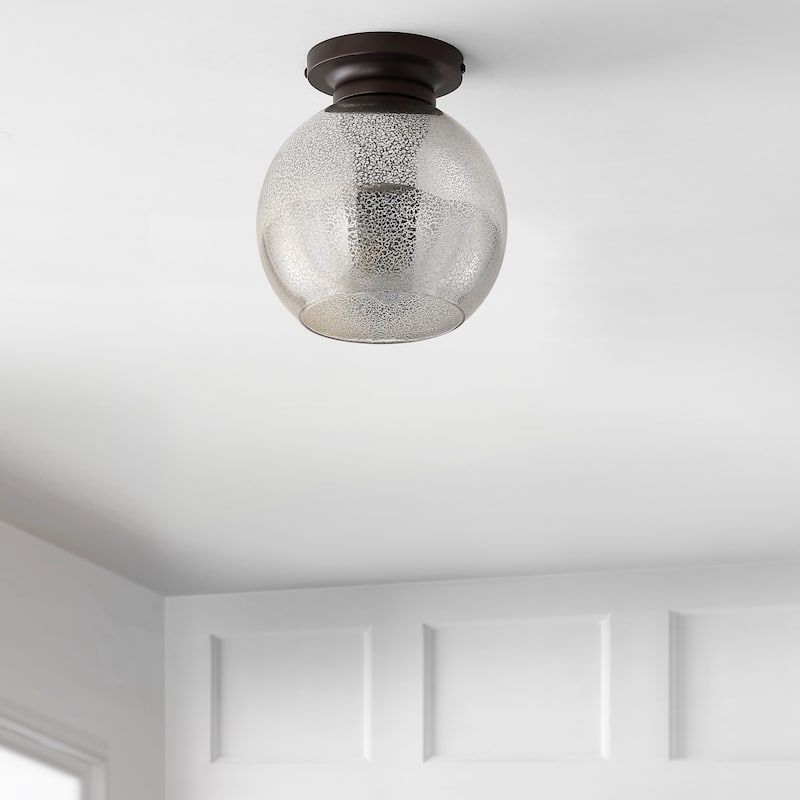 Duo 7.75" Metal/Glass LED Flush Mount, by JONATHAN Y - Mercury Silver/Oil Rubbed Bronze