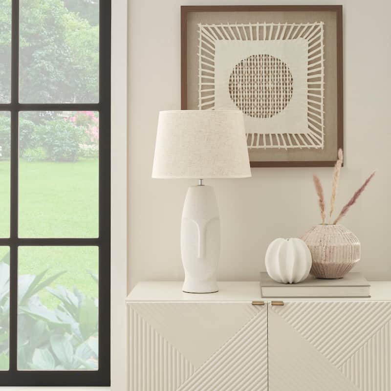 Nourison 21" Off-White Abstract Face Ceramic Table Lamp