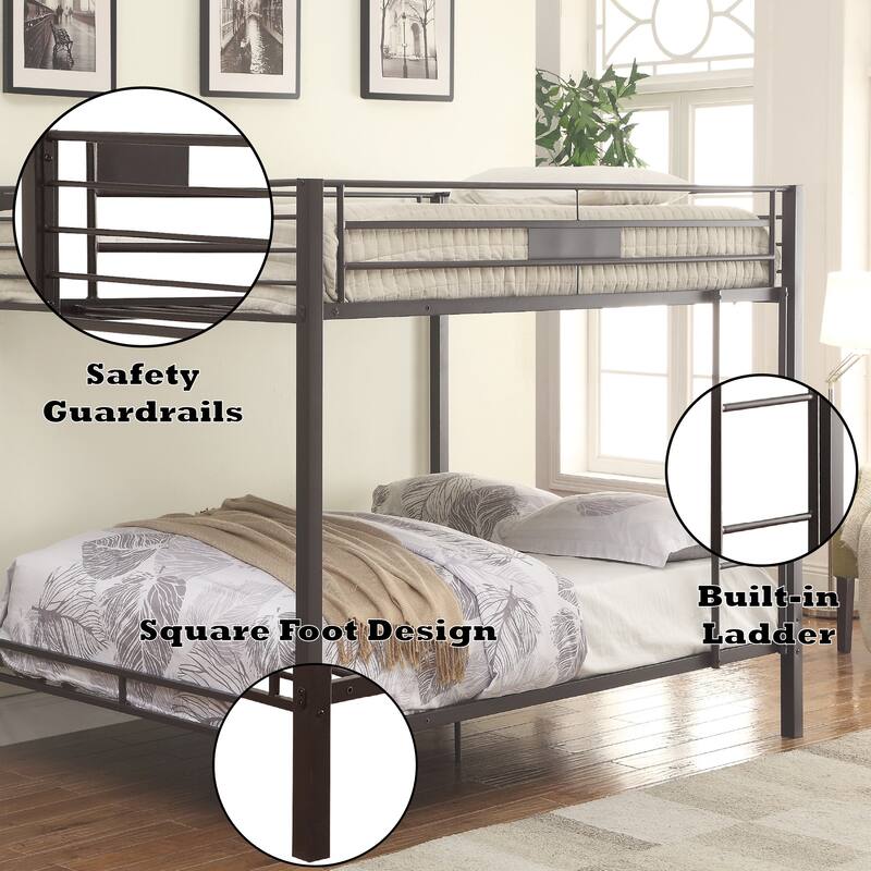 Double Queen Bunk Bed with Reversible Ladder and Safety Guard Rail, Black Finish