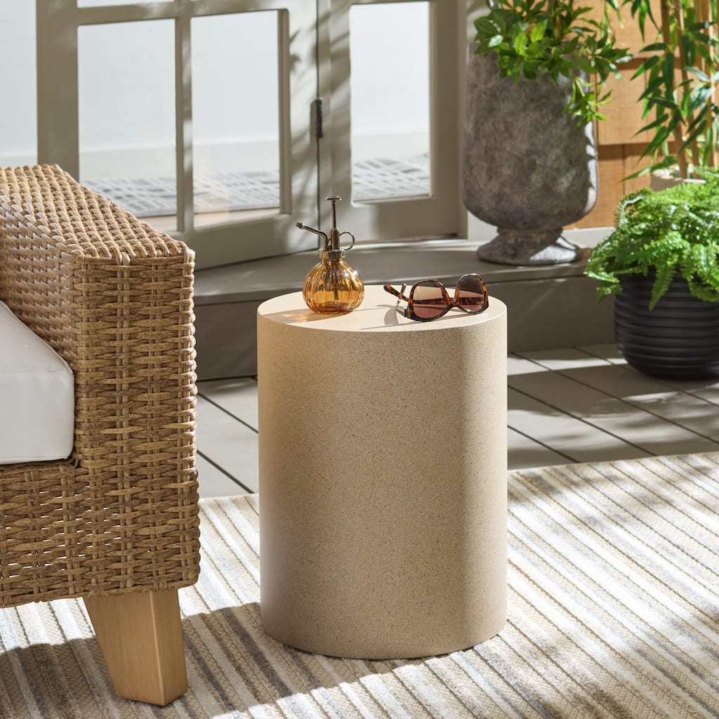 SAFAVIEH Outdoor Patio Furniture Tina Cylinder Accent Table, Side Table for Indoor and Outdoor Use - 14"W x 14"D x 18"H