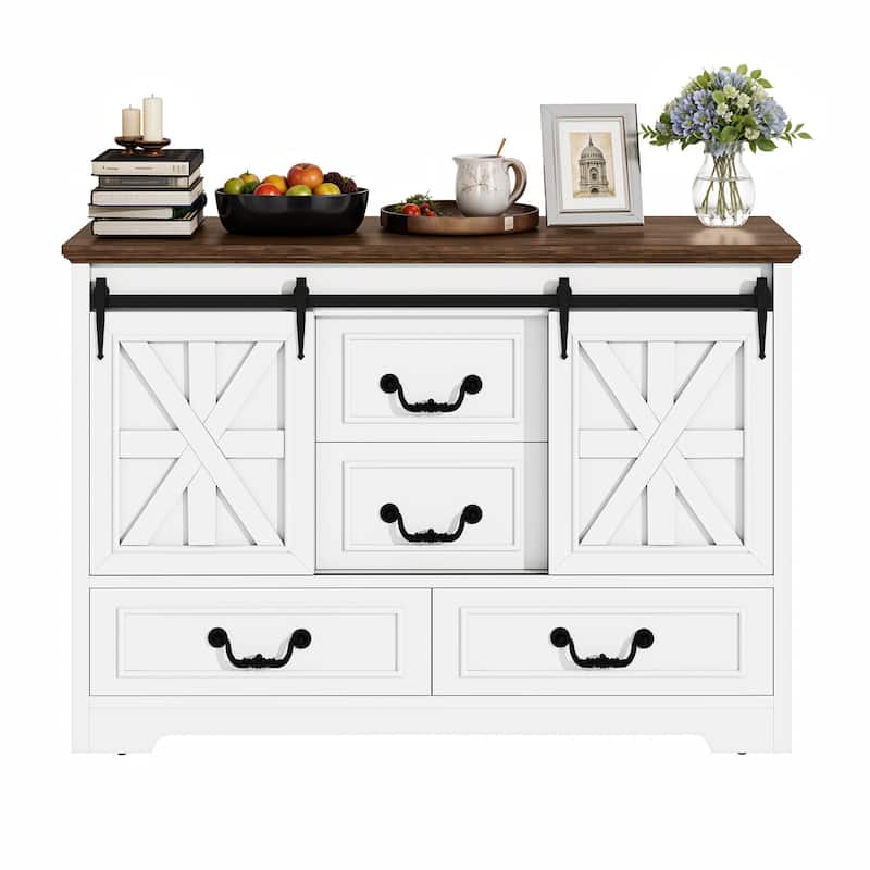 4-Drawer Dining Sideboard Buffet Cabinet With Sliding Barn Door