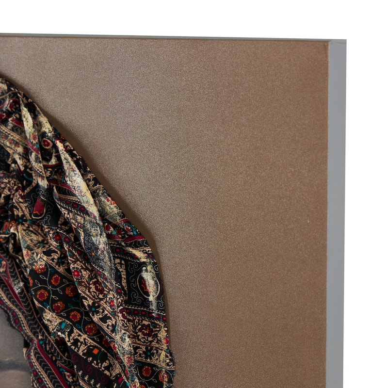 Canvas Woman Wall Art with 3D Fabric Headwear And Gold Jewels - Brown - Roche River Decor
