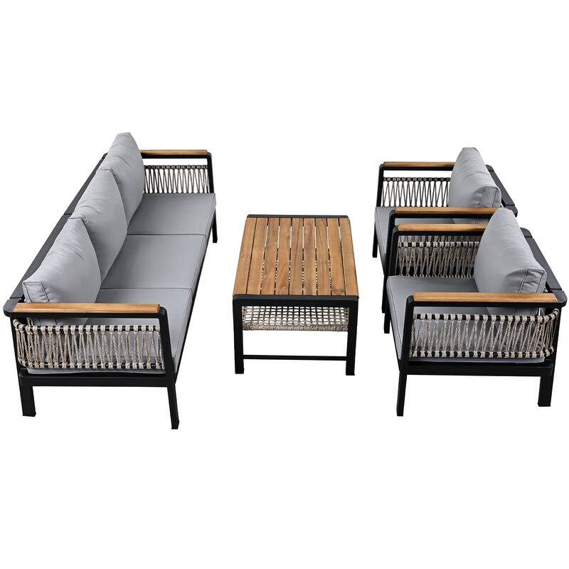 4-Piece Outdoor Conversation Sofa Set with Acacia Wood Coffee Table by Leisure Zone