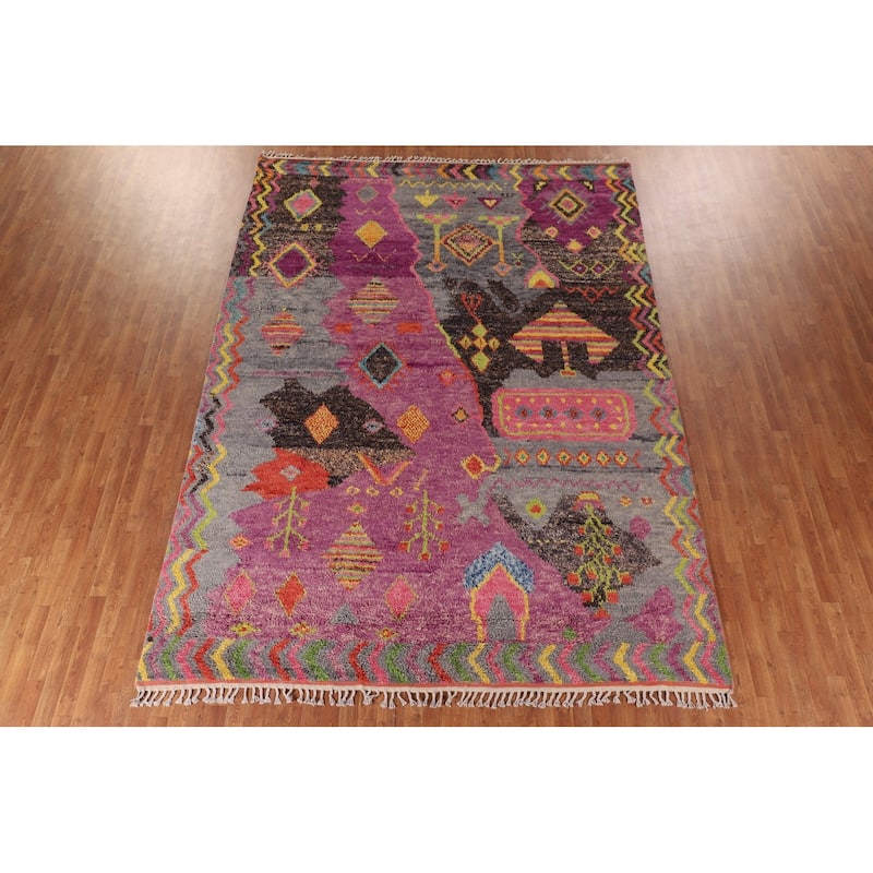Tribal Plush Moroccan Area Rug Hand-Knotted Wool Carpet - 9'0" x 12'5"