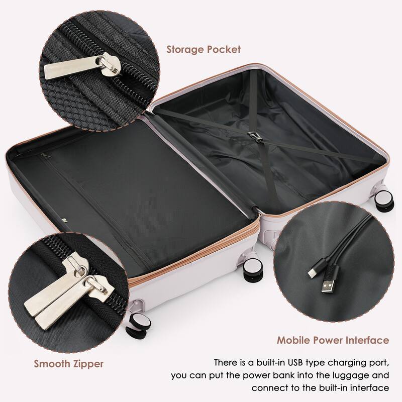 4 Piece Expandable Luggage Sets, ABS Durable Suitcase with Travel Bag and Cup Holder, Hard Shell Spinner Wheels Luggage