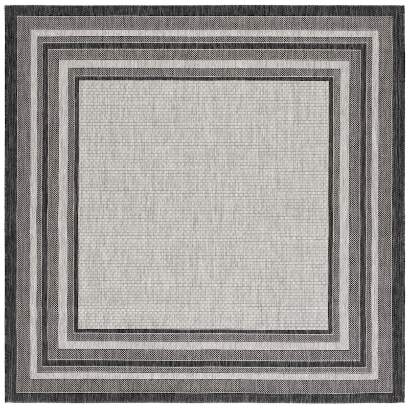 SAFAVIEH Courtyard Vickie Indoor/ Outdoor Waterproof Patio Backyard Rug - 7'10" Square - Light Grey/Black