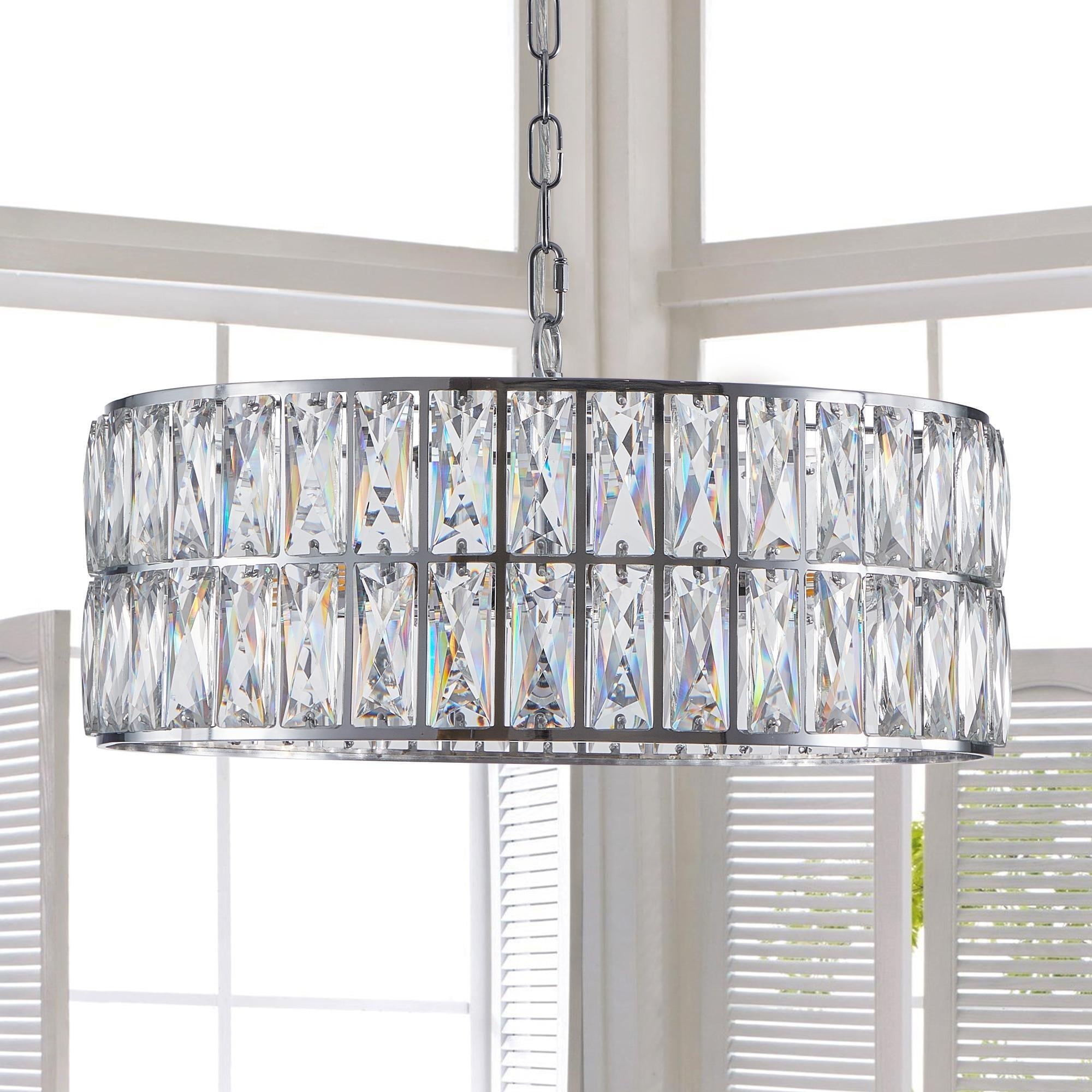 18-inch Modern Crystal Drum Chandelier, 6-Light Chandelier