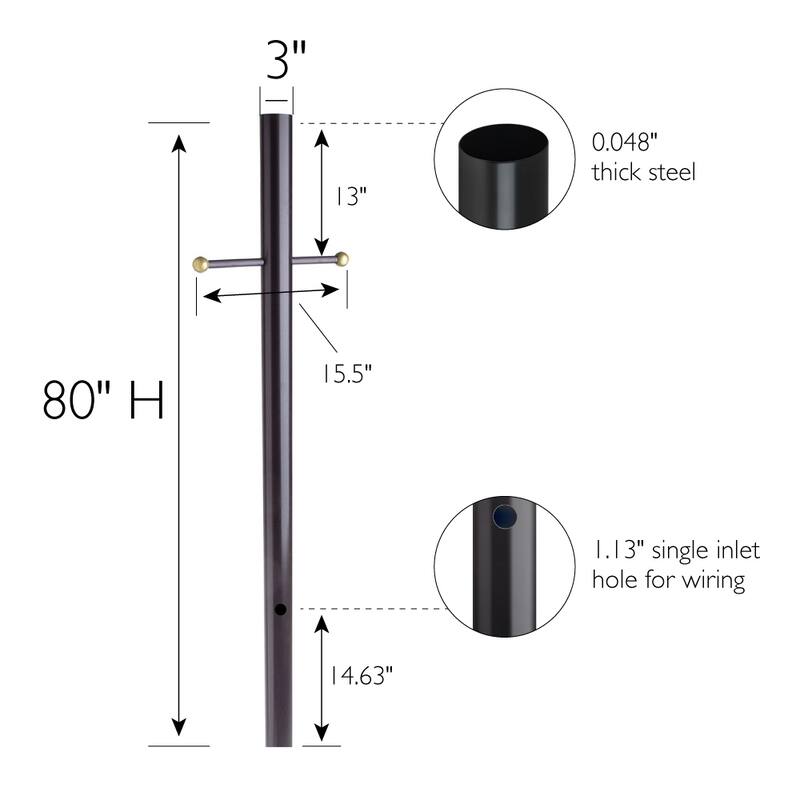 Design House 501817 Outdoor Lamp Post with Cross Arm 80-Inch by 3-Inch Black
