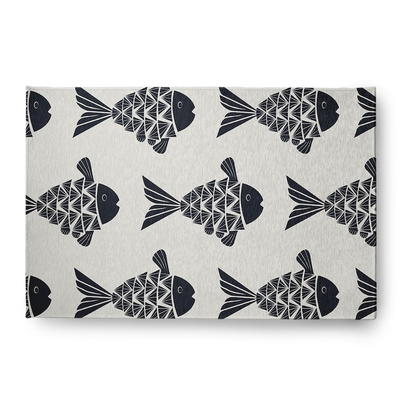Fish Tales Nautical Indoor/Outdoor Rug - Shark Blue - 4' x 6'