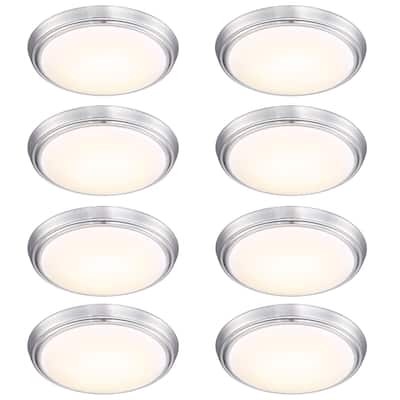 8 Pack 11-Inch LED Brushed Nickel Flush Mount Ceiling Light - 11" x 11" x 2"