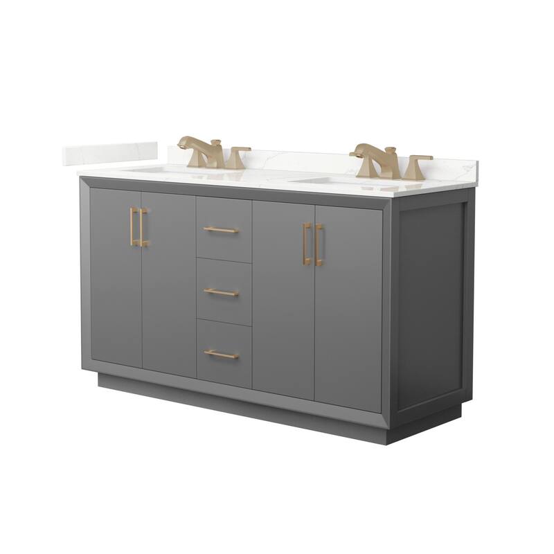 Wyndham Collection WCF414160D-QTZ-US3MXX Strada 60" Free Standing - Dark Gray / Giotto Quartz Top / Satin Bronze