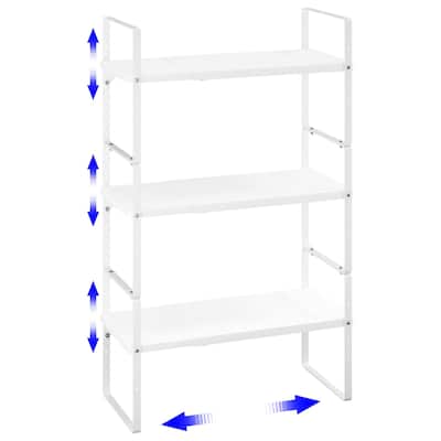 Expandable Cabinet Shelf Organizer, Adjustable Closet Cupboard Stand Rack Risers Spice Organization