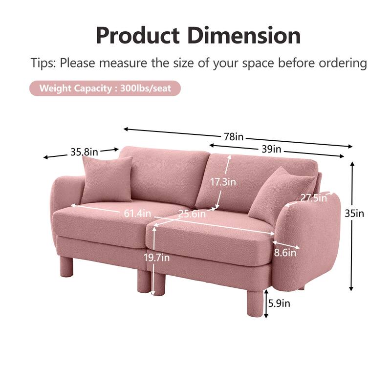 Loveseat Sofa, 78" 2-Seater Upholstered Couch Modern Sectional Couches with Shell-shaped Armrests for Living Room