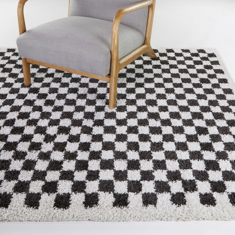 Covey Plush Checkered Thick Shag Area Rug