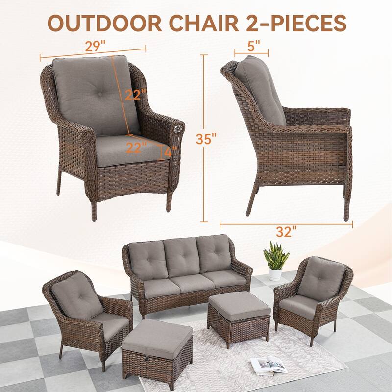 Outdoor Brown Rattan Patio Chair with Cushion