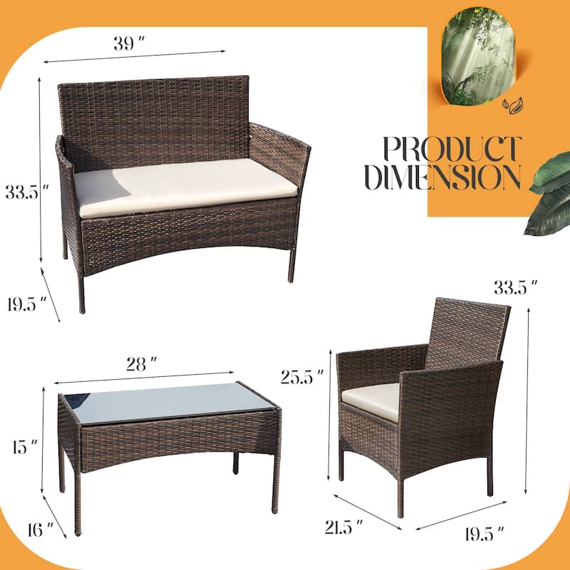 Homall PE Rattan 4-piece Outdoor Patio Set