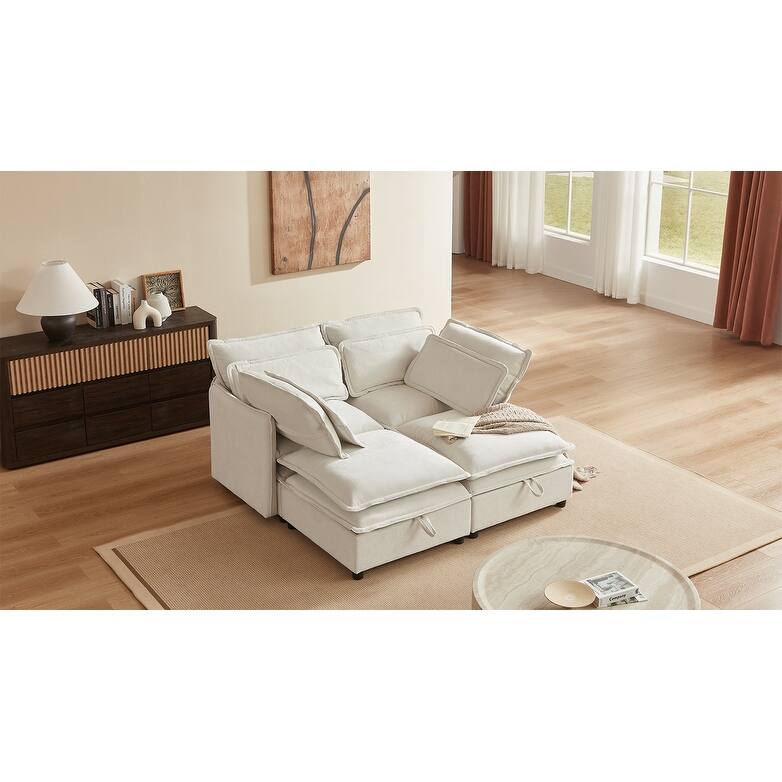 Modular 4-Seater Storage Sofa with Dual-Layer Cushions, Flexible Configuration for Living Room & Office