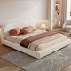 preview thumbnail 81 of 94, Upholstered Platform Bed with Curve-Shaped Design Headboard